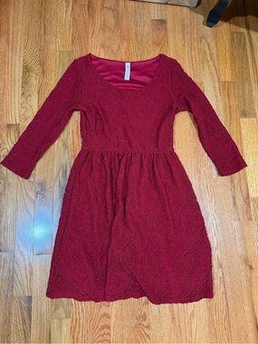 Vanilla Bay Burgundy Lace Scoop-Neck Fit & Flare Dress